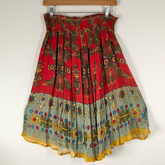 ALBERTO MAKALI Sequin Pleated Damask Print Skirt Whimsical Cocktail Holiday L - Picture 14 of 14